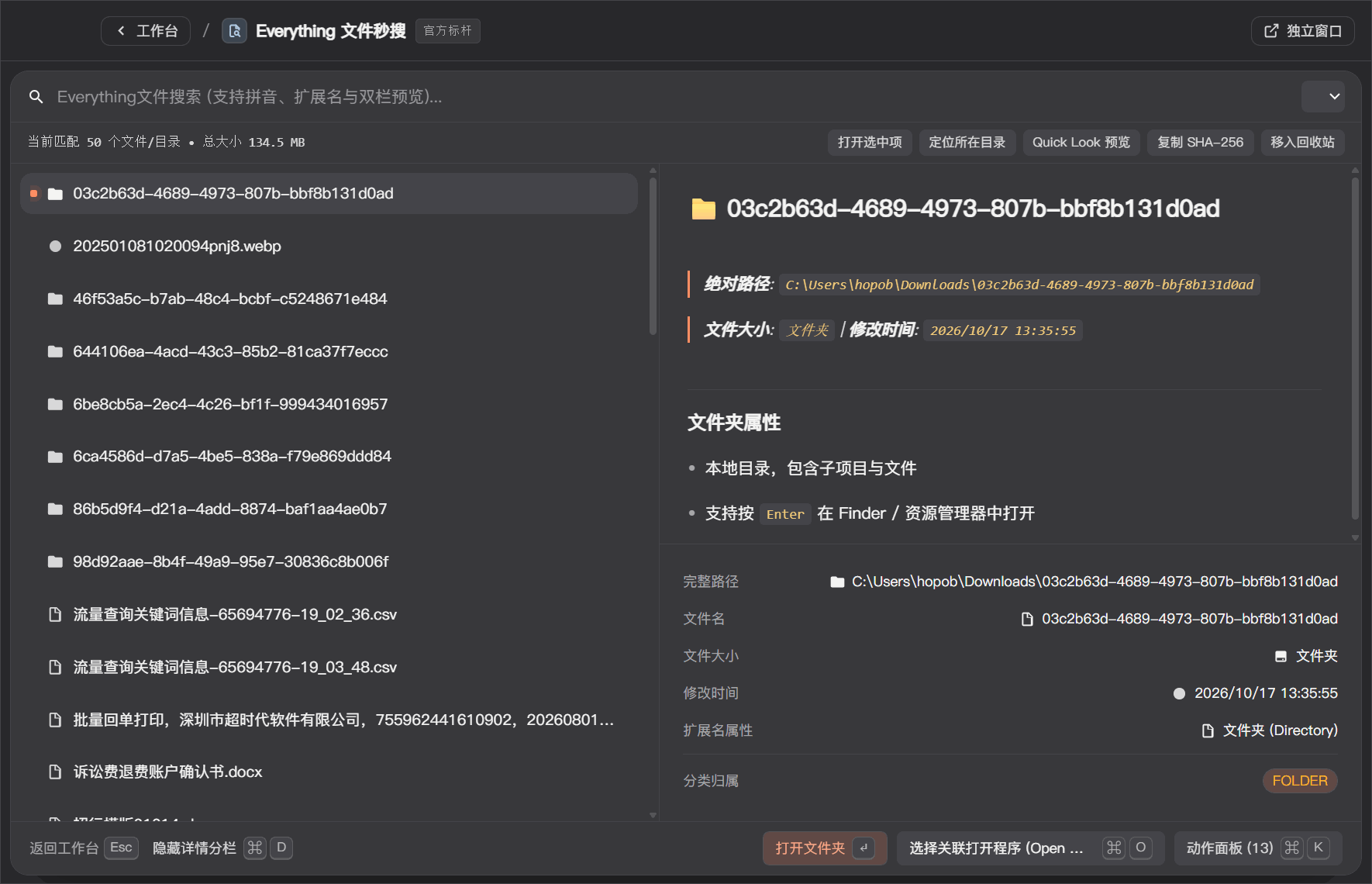 Everything 文件搜索 - ZTools 声明式工作台主界面预览